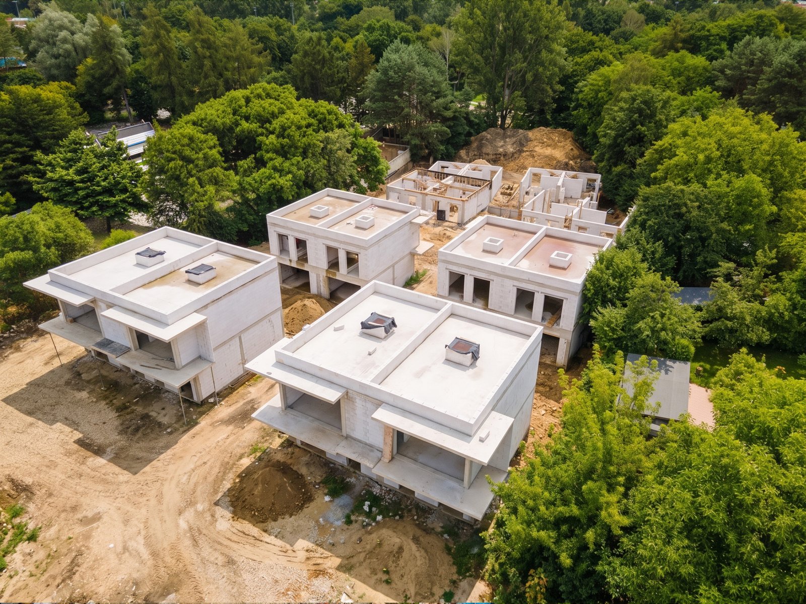 Grabek Park lipiec 2026 - cztery budynki ze stropodachem
